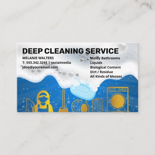 Cleaning Services  Soap Suds  Cleaner Tools Business Card