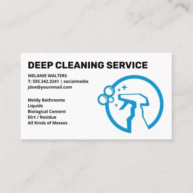 Cleaning Services | Spray Bottle Blue Logo Business Card (Front)