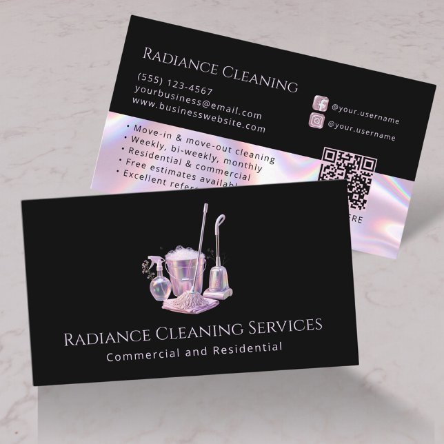 Cleaning Services Supplies Modern QR Code Business Card (Creator Uploaded)