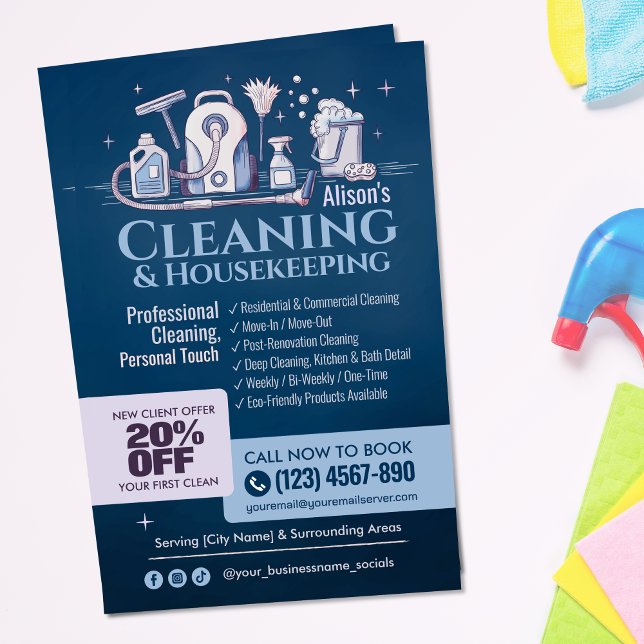 Cleaning Services - Watercolor illustration Flyer (Creator Uploaded)