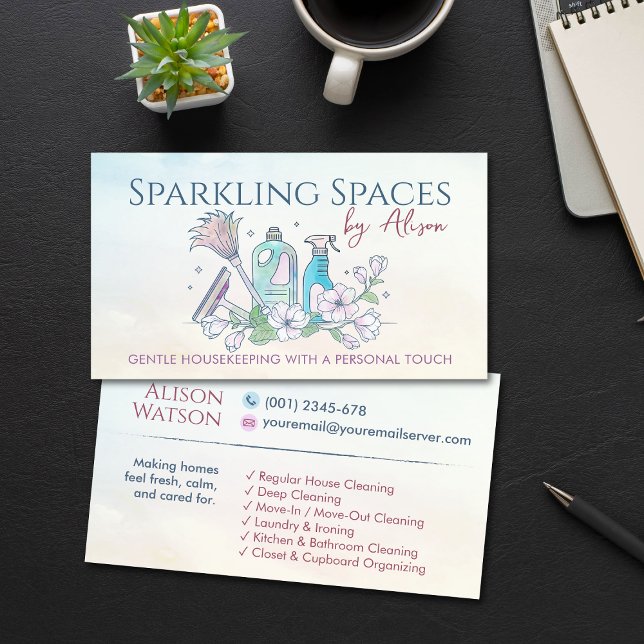 Cleaning Services - Watercolor style design Busine Business Card (Creator Uploaded)