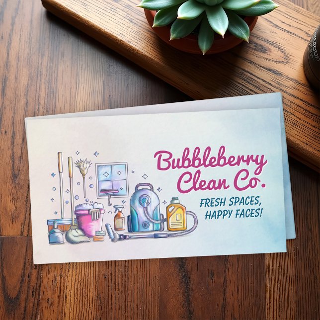 Cleaning Services - Watercolor style design Business Card (Creator Uploaded)