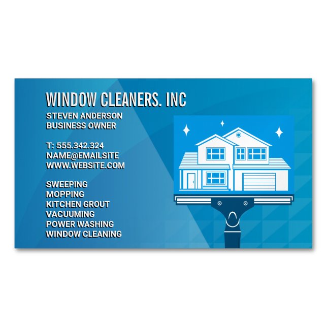 Cleaning Services | Window Cleaners Squeegee Business Card Magnet (Front)