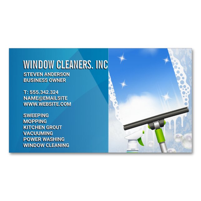 Cleaning Services | Window Cleaning | Squeegee Business Card Magnet (Front)