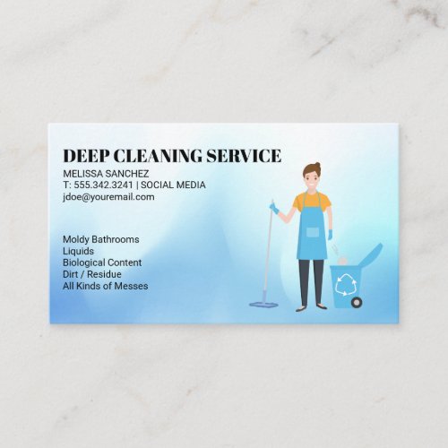 Cleaning Services  Woman Mopping Taking Trash Business Card