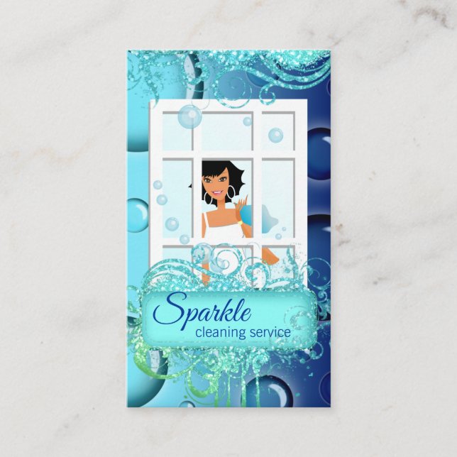 Cleaning Sparkle Glitter Bubbles Business Card (Front)