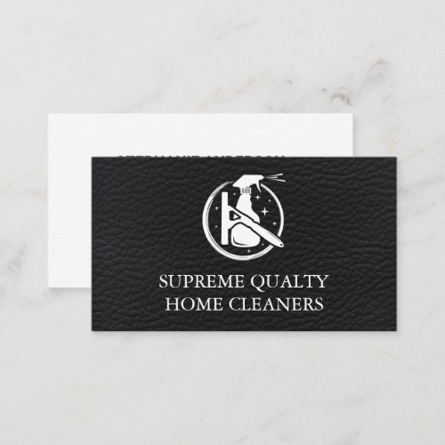 Cleaning Spray and Squeegee  Black Leather Business Card