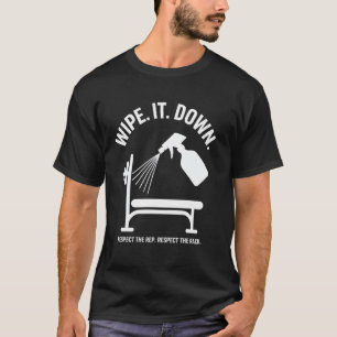 Cleaning Spray Bottle on Gym Bench T-Shirt