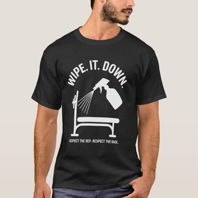 Cleaning Spray Bottle on Gym Bench T-Shirt (Front)
