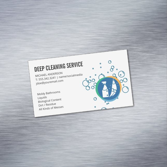 Cleaning Spray Broom | Soap Bubbles Business Card Magnet (In Situ)