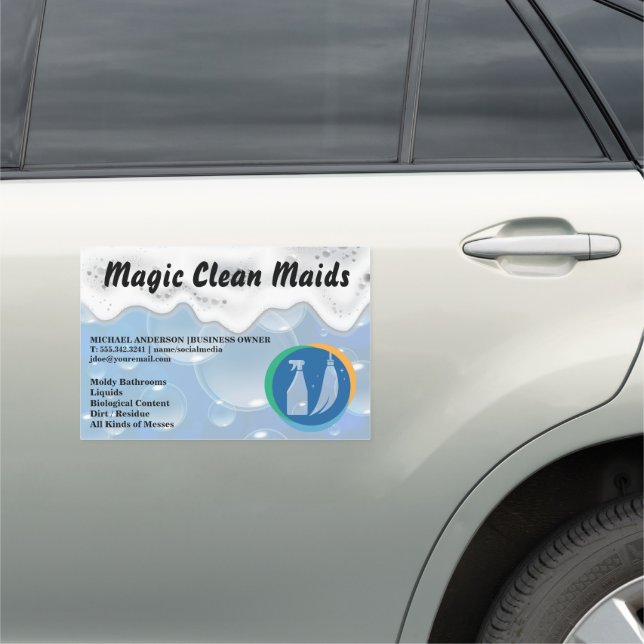 Cleaning Spray Broom | Soap Sud Bubbles Car Magnet (In Situ)