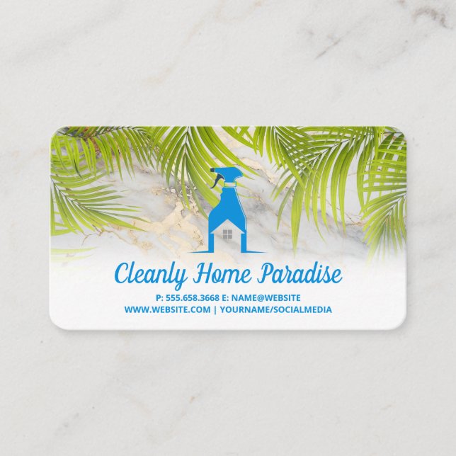 Cleaning Spray Home Logo | Palm Leaves Business Card (Front)