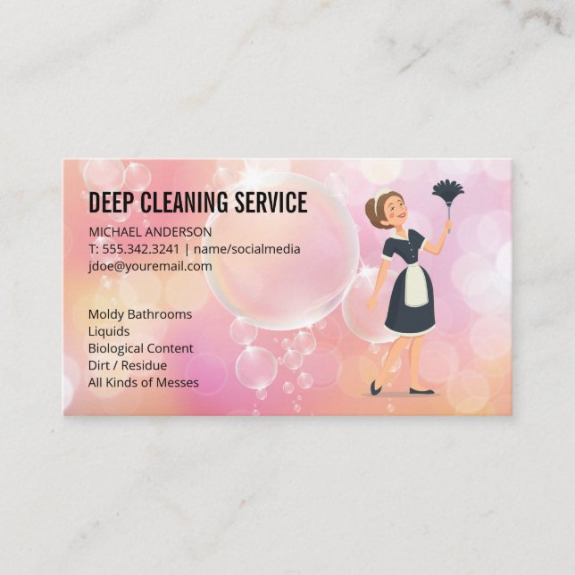 Cleaning Spray | House Cleaner Services | Bubbles Business Card (Front)