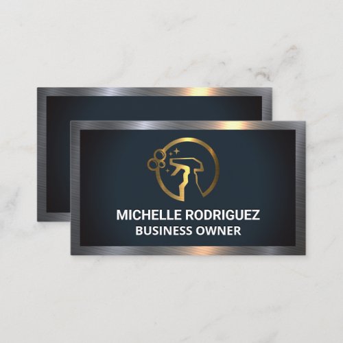 Cleaning Spray Logo  Metal Border Business Card