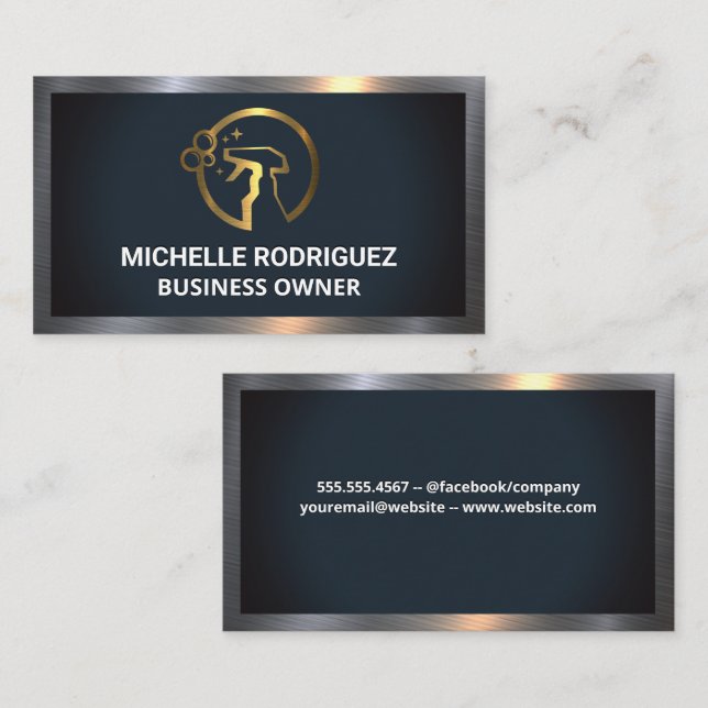 Cleaning Spray Logo | Metal Border Business Card (Front/Back)