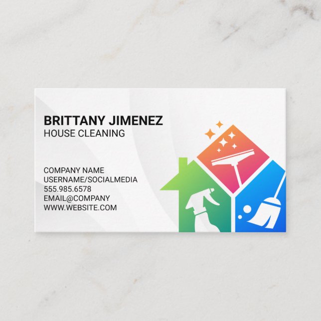 Cleaning Spray, Squeegee, Sweeping Business Card (Front)