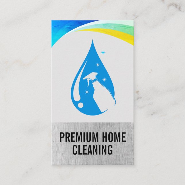 Cleaning Spray | Water Drop Logo Business Card (Front)