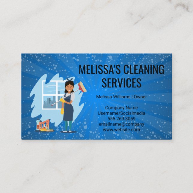 Cleaning Supplies and Tools | Bubbles Blue Maid Business Card (Front)
