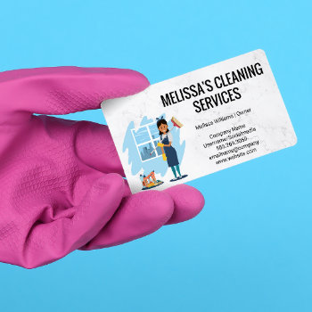 Cleaning Supplies And Tools | Worker Cleaning Business Card by lovely_businesscards at Zazzle