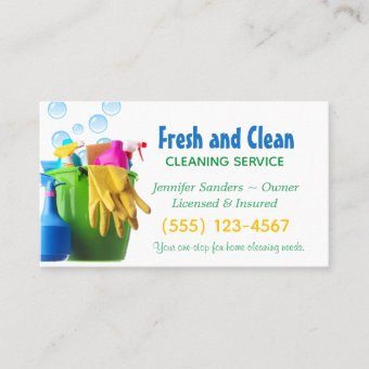 Cleaning Supplies Bucket Housekeeping Service Business Card | Zazzle