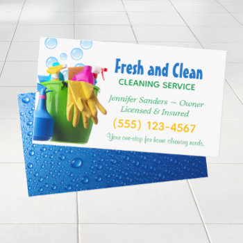 Cleaning Supplies Bucket Housekeeping Service Business Card by tyraobryant at Zazzle