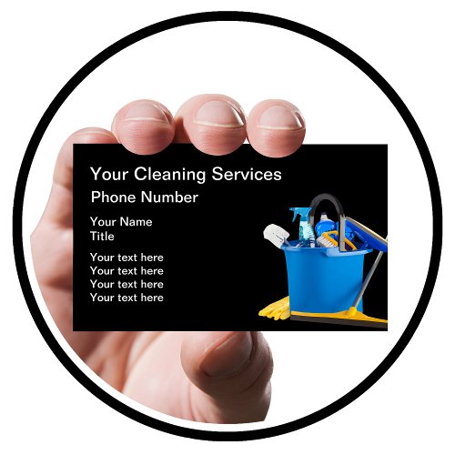 Cleaning Supplies Design With Mop Bucket Business Card