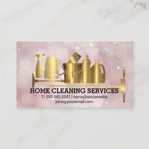 Cleaning Supplies Gold Metallic  Pink Boke Business Card