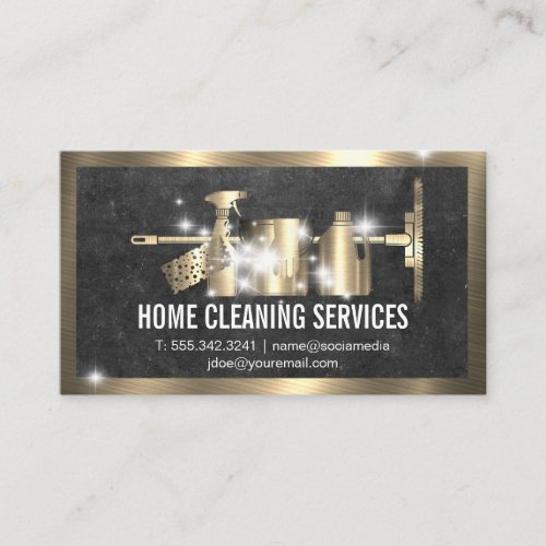 Cleaning Supplies  Gold Metallic  Sparkle Shine Business Card