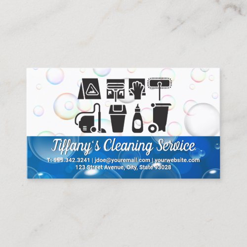 Cleaning Supplies Icons  Bubbles Business Card