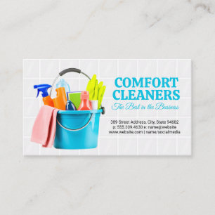 Cleaning Supplies in Bucket Tiles Business Card