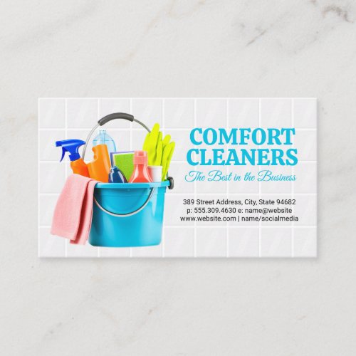 Cleaning Supplies in Bucket  Tiles Business Card