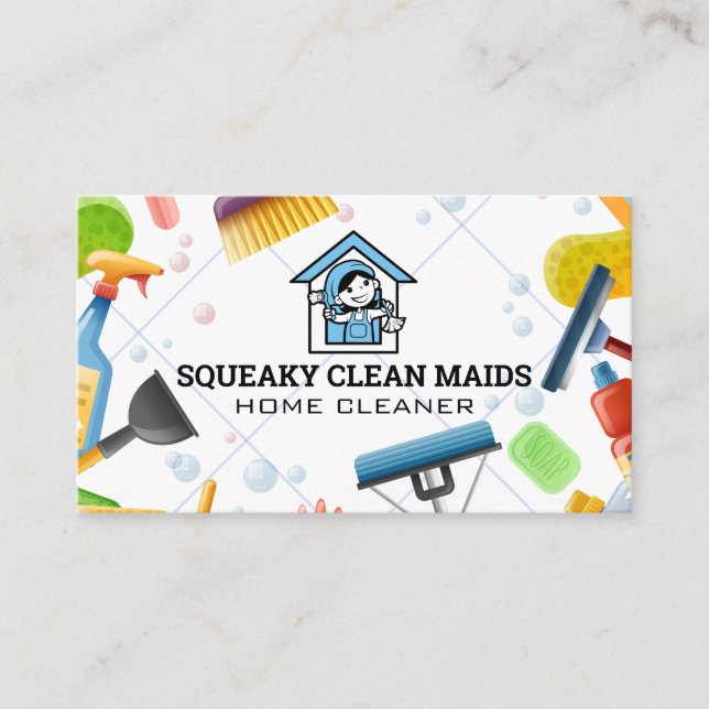Cleaning Supplies | Maid Logo Business Card (Front)