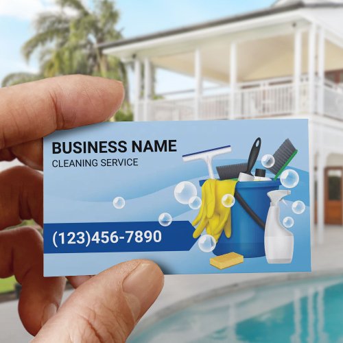 Cleaning Supplies Maid Service Modern Blue Curves Business Card