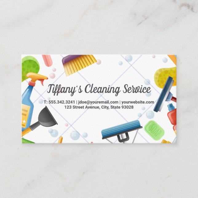 Cleaning Supplies | Tile Floor Background Business Card (Front)