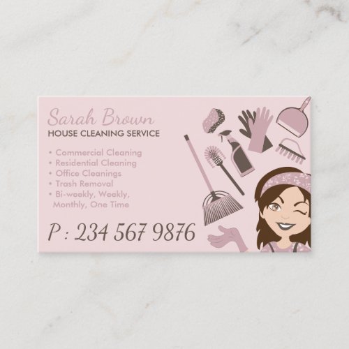 Cleaning Supply Janitorial HouseMaid Lady Portrait Business Card