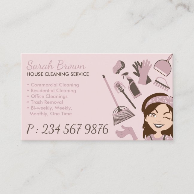 Cleaning Supply Janitorial HouseMaid Lady Portrait Business Card