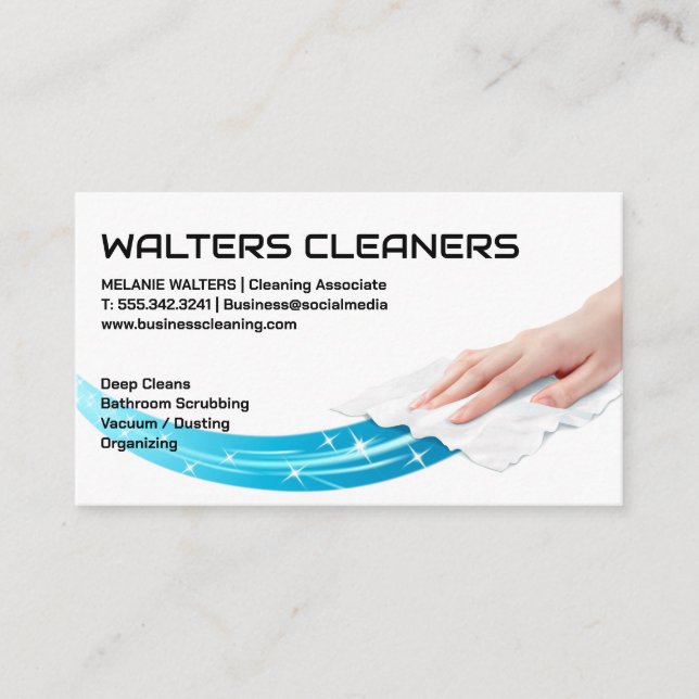 Cleaning Surface with Wet Wipe Business Card (Front)