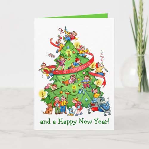 Cleaning The Christmas Tree Holidays Greeting Card