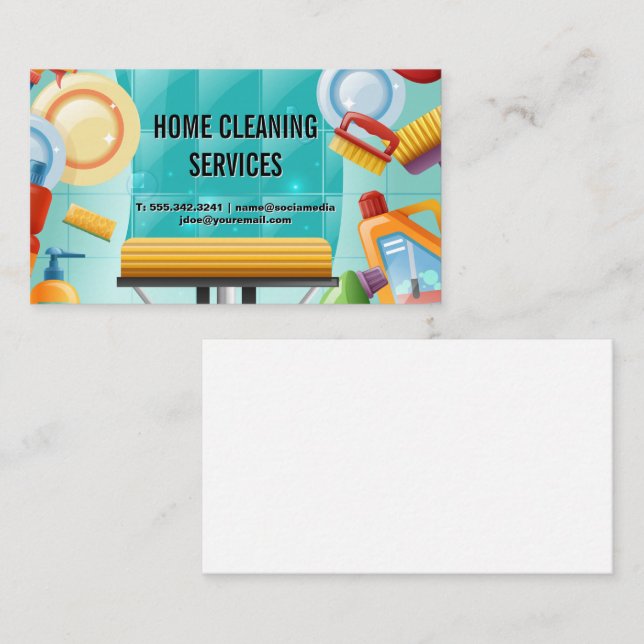Cleaning Tools Background | House Maid Business Card (Front/Back)