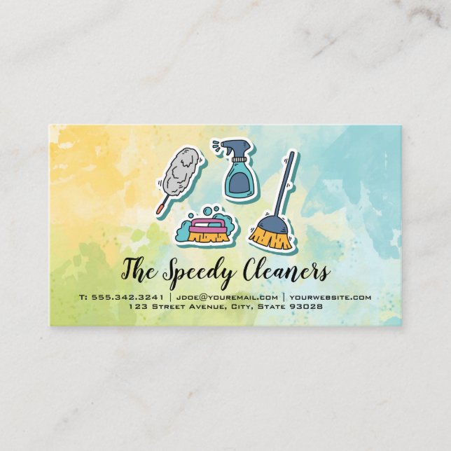 Cleaning Tools Icon | Sanitizing Service Business Card (Front)