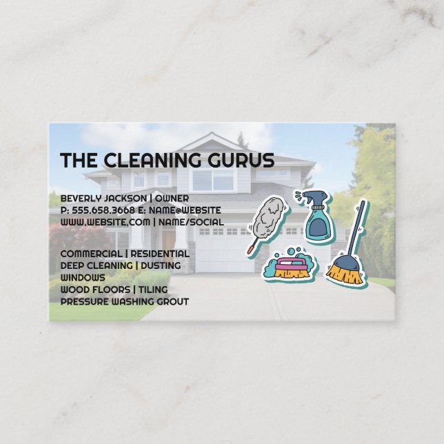 Cleaning Tools Icons Business Card (Front)