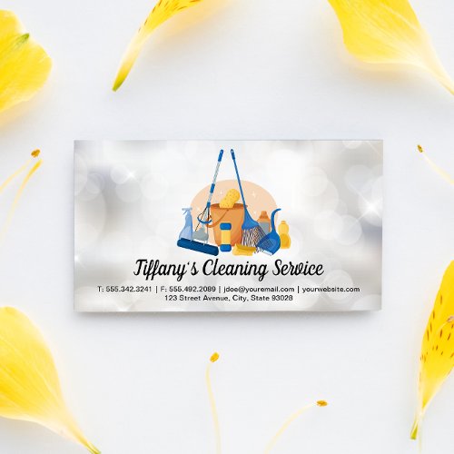 Cleaning Tools  Sparkle Background Business Card