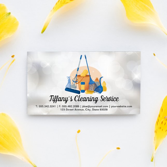 Cleaning Tools | Sparkle Background Business Card (Creator Uploaded)