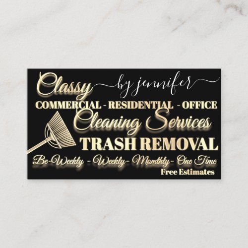 Cleaning Trash Removal Gold Black Maid QR Code  Business Card