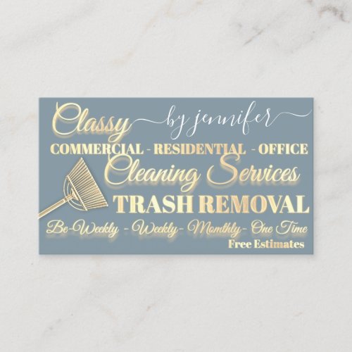 Cleaning Trash Removal Gold Blue Maid QR Code Business Card