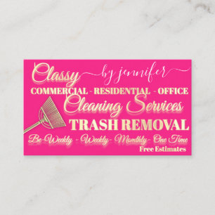Cleaning Trash Removal Maid Candy Gold Logo QR Business Card