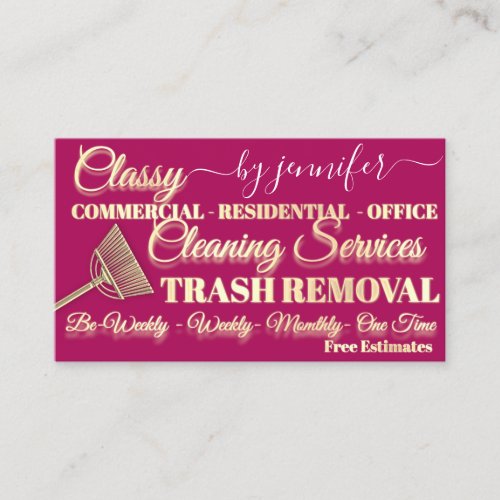 Cleaning Trash Removal Maid Pink Gold Logo QR    Business Card