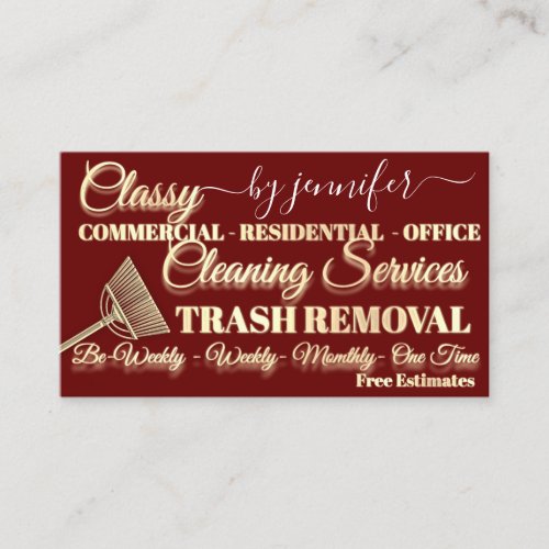 Cleaning Wash Trash Removal Maid Gold Logo QR   Business Card