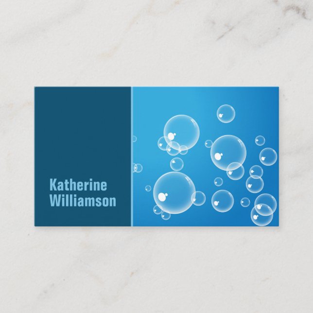 Cleaning Water Bubble Blue Business Card (Front)