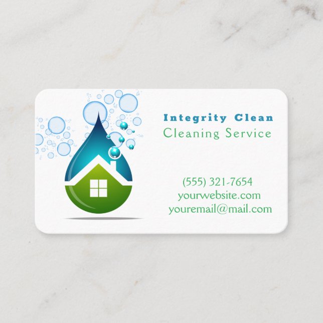 Cleaning Water Drop Bubbles Housecleaning Business Card (Front)